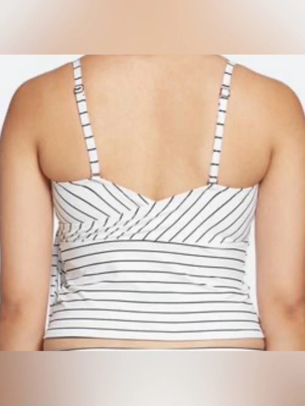 CALIA Women's Tie Front Tankini Top - Stripe Black LG